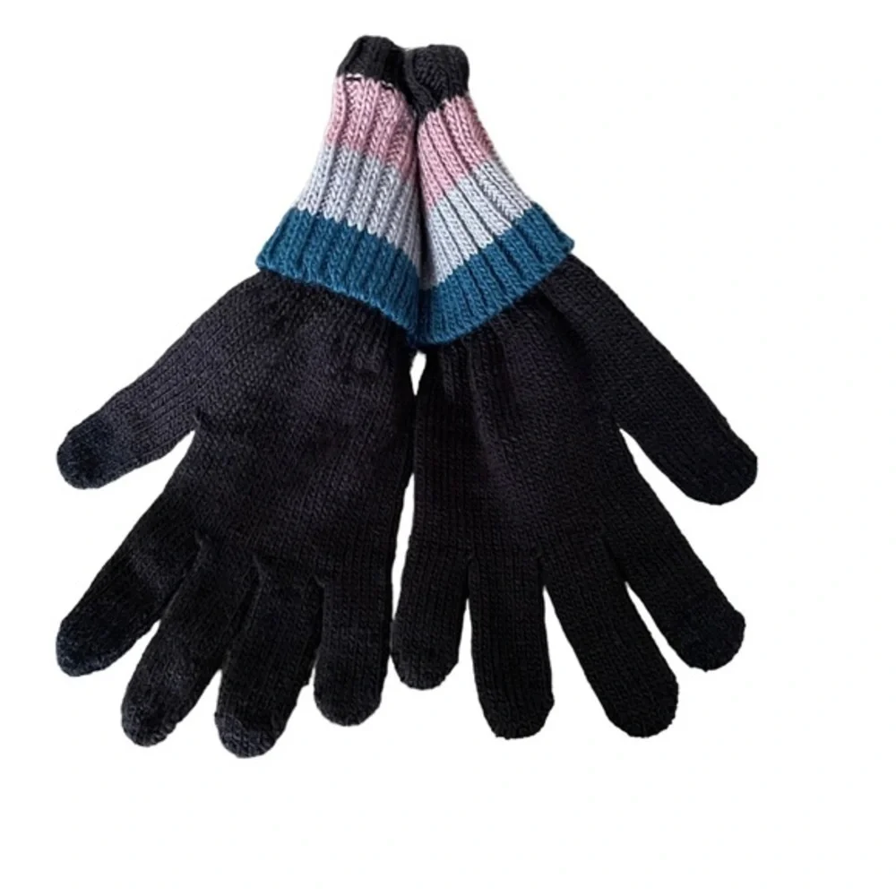 Winter TEXTING gloves, ladies one size in black with pink, teal, gray.